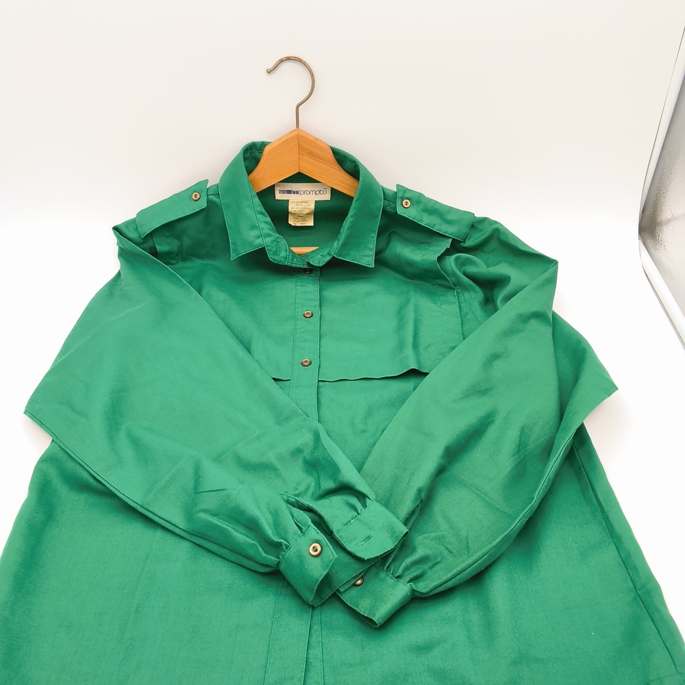 Vintage 80s Impromptu Emerald Green Safari Capelet Blouse - Picture 4 of 7